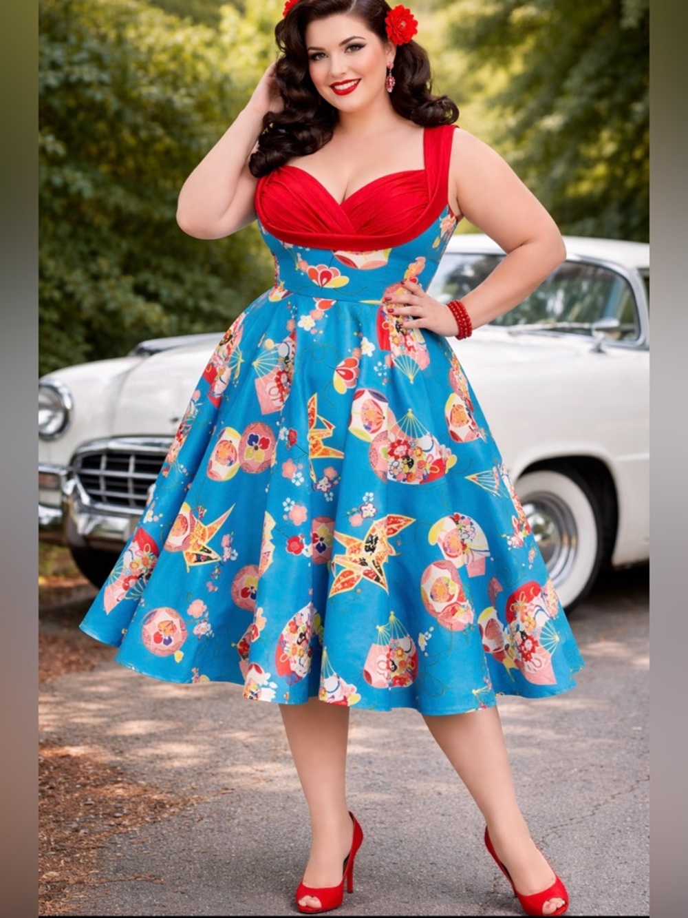 Trashy Diva Geisha Fans Colorful Retro Paper Crane Plus Size Honey Dress Sz 16